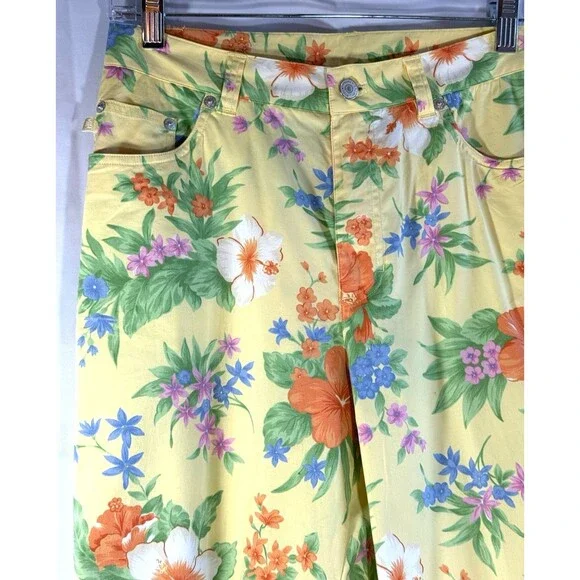 Lauren Ralph Lauren Yellow Floral Cotton Pants Size 6 - Picture 3 of 8